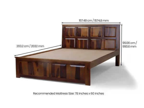 Alexa Solid Wood Queen Size Double Bed with 6 Inches Latex Foam Mattress